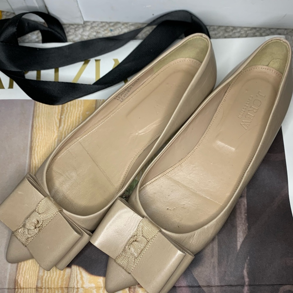 J Crew Pointed toe flats with bow